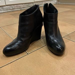 DKNY Black Leather Wedge Booties